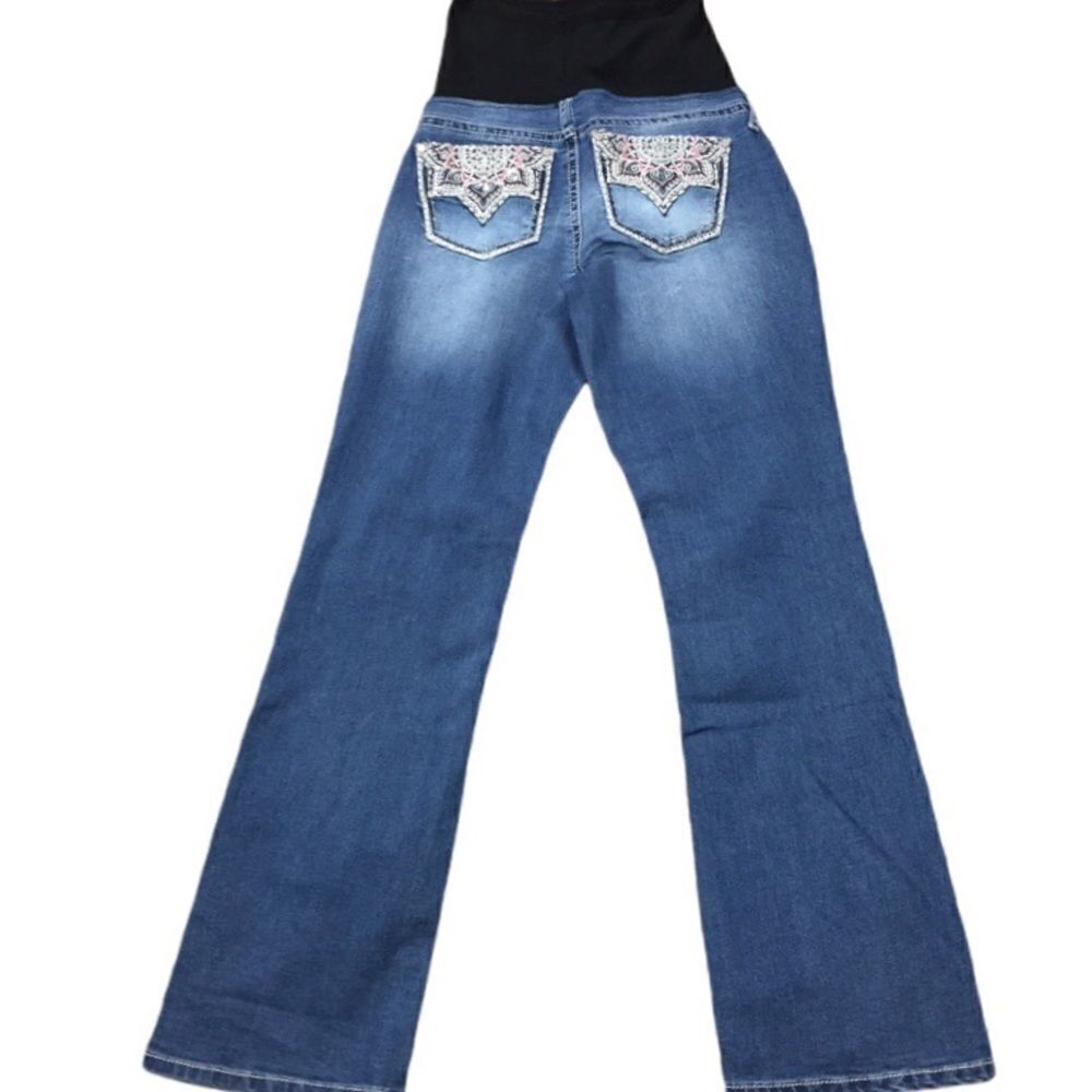 NWT LOVE INDIGO Maternity Pull-on Jeans Rhinestone Pockets SIZE Small - Picture 3 of 10